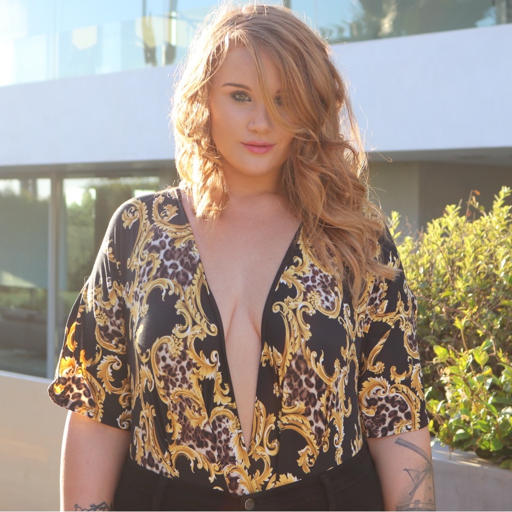 Plunging bodysuit top
